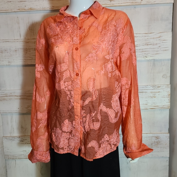 Womens see-through shirt orange xl @9 - Picture 3 of 7